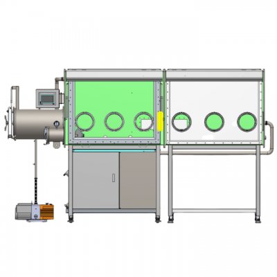 กล่องถุงมือสูญญากาศแบบด้านเดียว 6 ปากสำหรับห้องปฏิบัติการพร้อมหน้าต่างเปิดด้านหน้าและตะแกรงนิรภัย